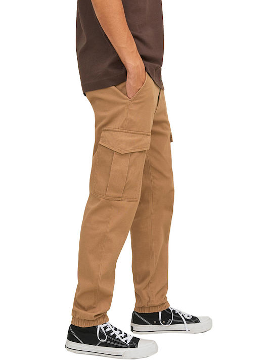 Trousers Cargo Elastic in Slim Fit Brown