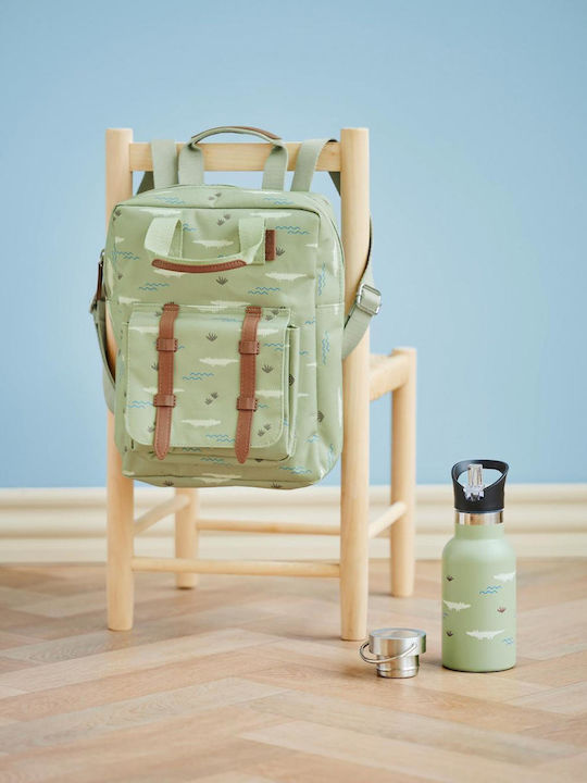 Fresk School Backpack for Elementary with Water Bottle Holder Crocodile