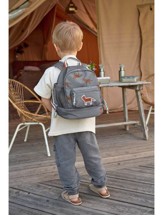 Laessig Mini Backpack Σακίδιο Πλάτης Safari Tiger Σχολική Τσάντα Πλάτης Δημοτικού Γκρι με Θήκη για Παγούρι