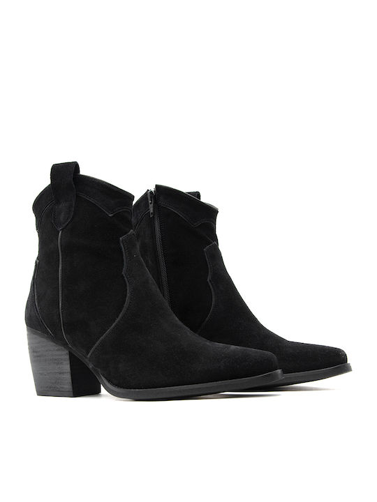 Leder Damen Cowboy-Stiefeletten Schwarz