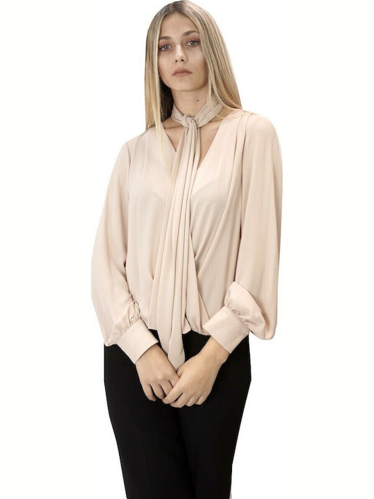 Damen Bluse Langärmelig Beige