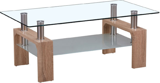Rechteckiger Zentral-Kaffeetisch Cameron Holzweiss Transparent M110xB60xH45cm