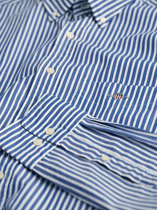 Long-sleeved Cotton Shirt Striped Blue