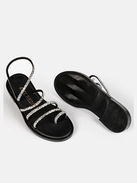 Arte Piedi Women's Flat Sandals in Black Color