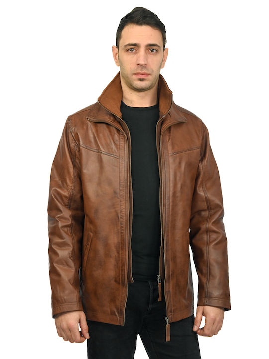 Leatherland Men's Leather Biker Jacket Brown