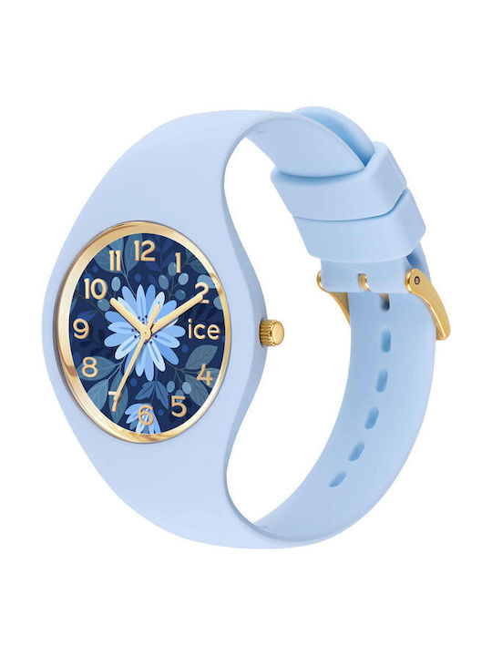 Ice Flower Watch with Blue Rubber Strap