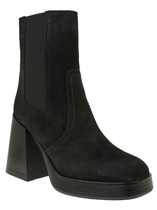 Alpe Suede Women's Ankle Boots with High Heel Black