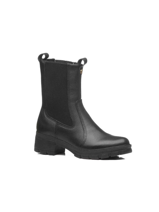 Pegada Leather Women's Chelsea Boots with Medium Heel Black