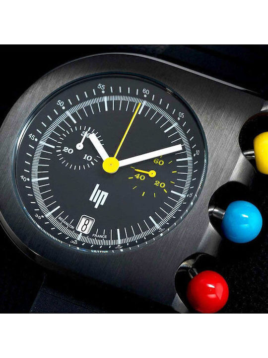 Lip Watches Men's Watch Chronograph Battery with Black Rubber Strap