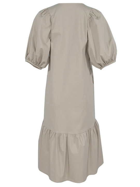 Pirouette Sommer Maxi Hemdkleid Kleid mit Rüschen Beige