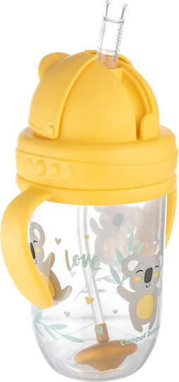 Canpol Babies Baby Cup with Handles and Straw Non Spill made of Plastic Yellow 270ml for 6m+m+
