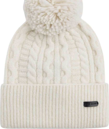 Pom Pom Beanie Γυναικείος Σκούφος Πλεκτός σε Λευκό χρώμα