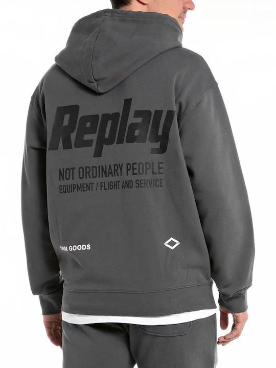 Replay Men's Sweatshirt Jacket with Hood Gray