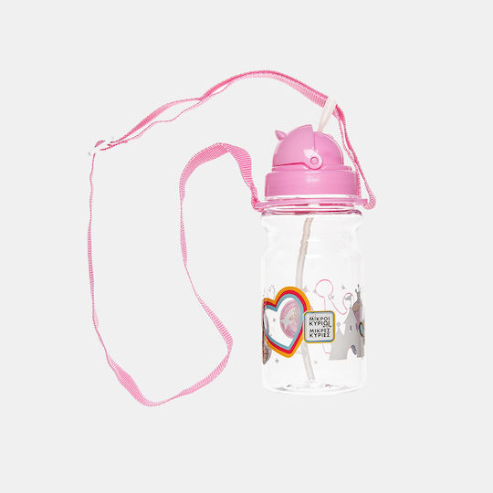 CHartini Poli The Lady Princess Kids Water Bottle Plastic with Straw Pink 350ml