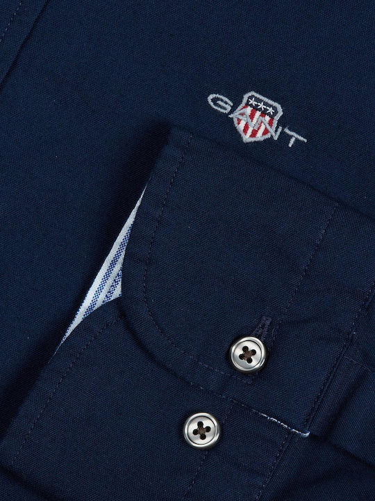 Long-sleeved Cotton Shirt Navy Blue