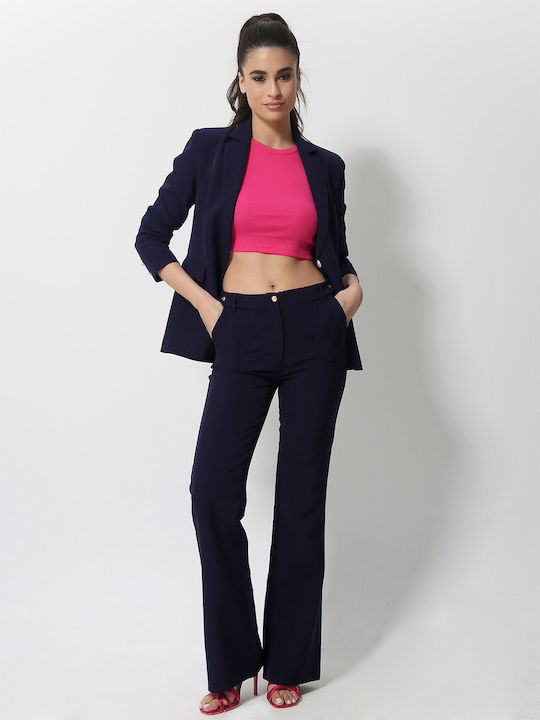 Women's Fabric Trousers Navy Blue