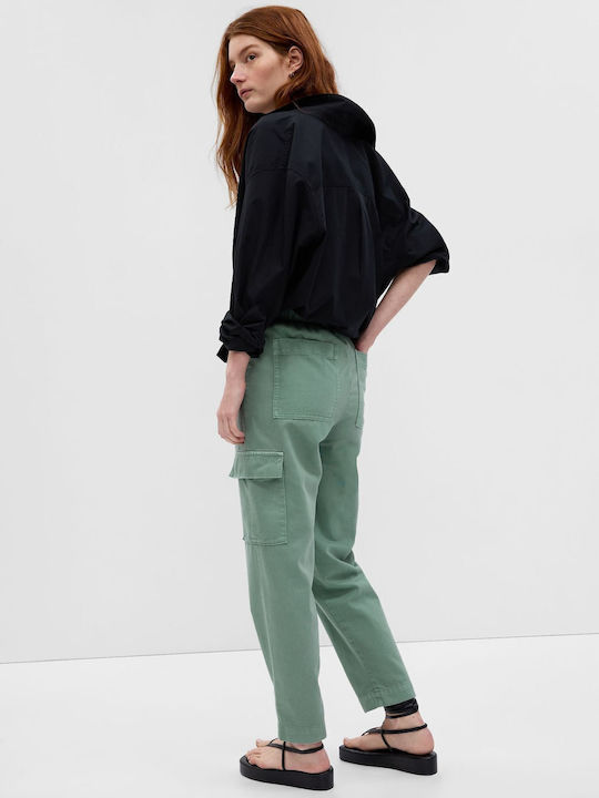 Women's Fabric Cargo Trousers with Elastic Green