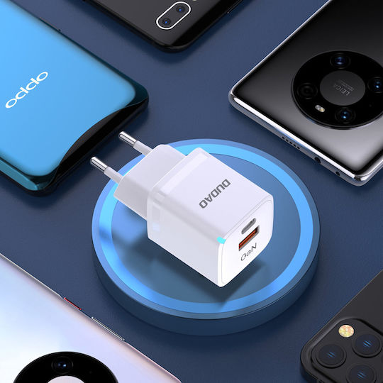 Dudao GaN Wireless Charger with USB-A and USB-C Ports 33W White