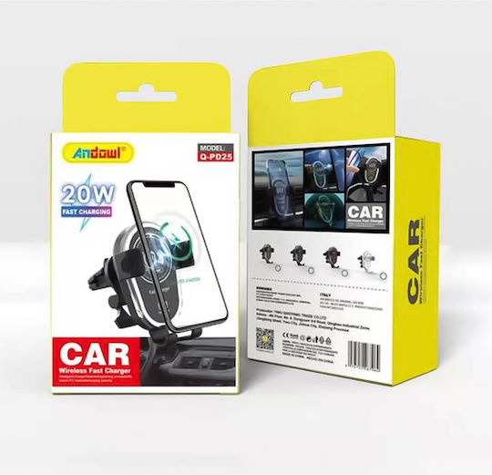 Andowl Qpd25 Car Mobile Mount with Adjustable Hooks and Wireless Charging Black