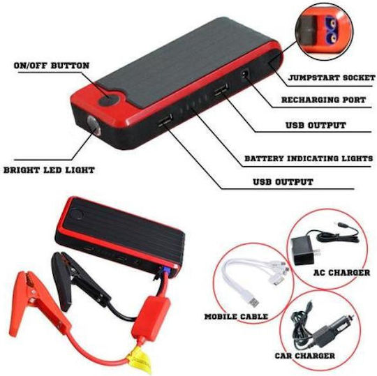 Andowl Pingan T6 Jump Starter Portable Car Battery Jump Starter 12000mAh with Power Bank / Φακό / USB 12V 12000mAh
