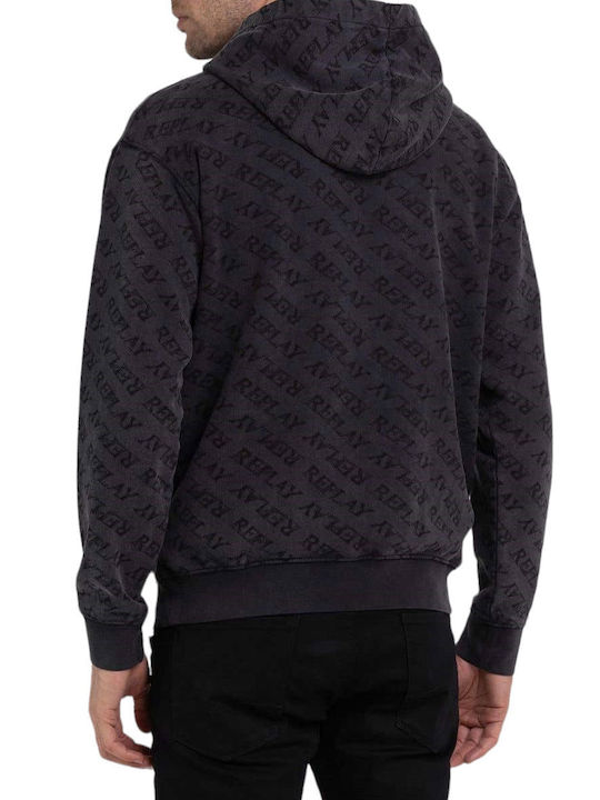 Replay Herren Sweatshirt mit Kapuze und Taschen Gray