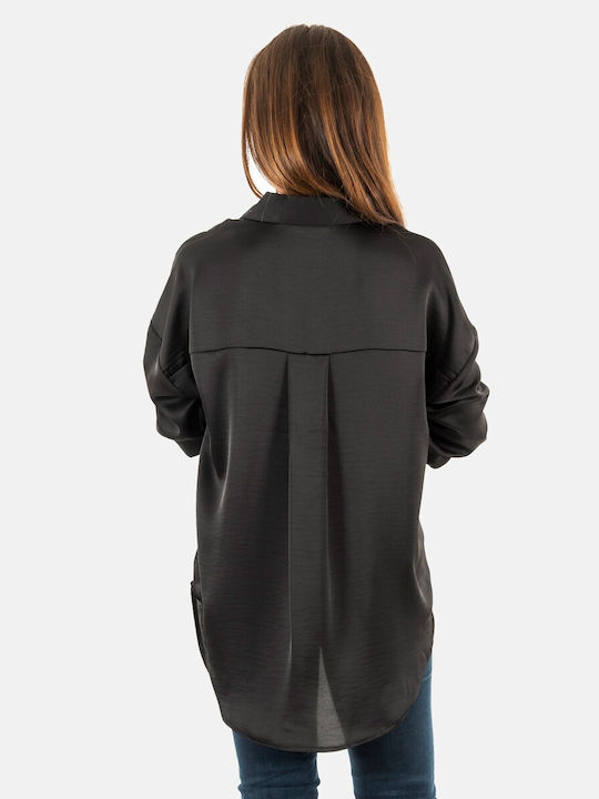 Only Langärmelig Damen Satin Hemd Schwarz