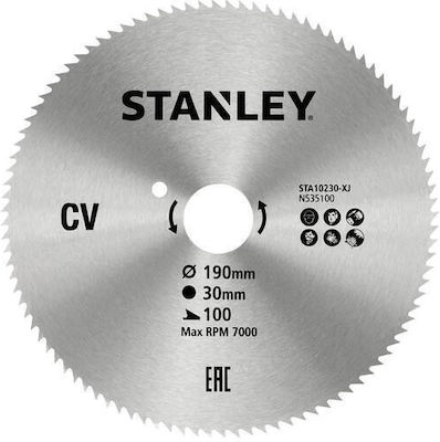 Stanley STA10230 Disc de tăiere Lemn 190mm cu 100 dinți 1buc