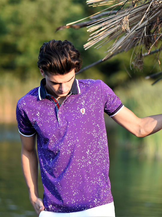 Mohicans Black Line Bluza pentru bărbați cu mâneci scurte Polo Violet