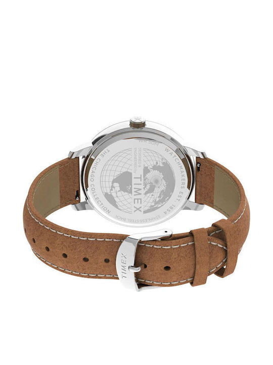 Timex Chicago Ανδρικό Ρολόι 45mm Μπαταρίας με Καφέ Δερμάτινο Λουράκι