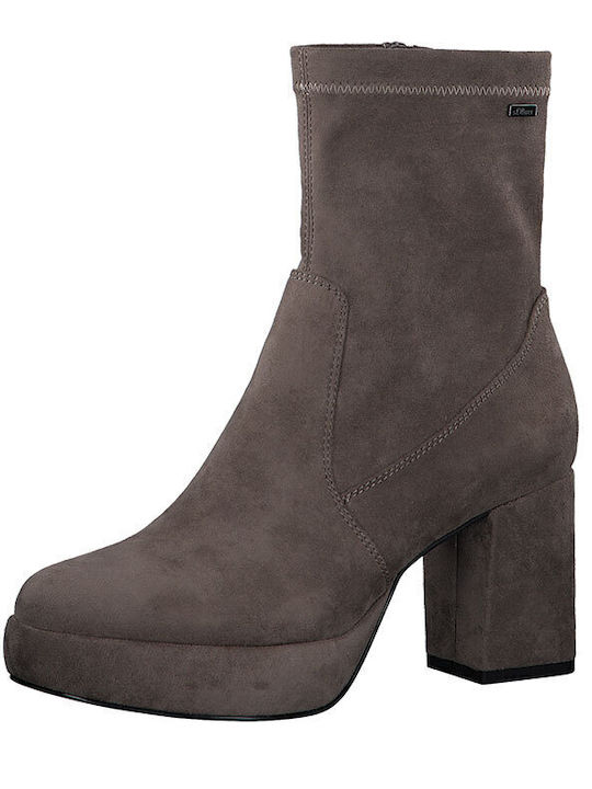 Suede Women's Ankle Boots with High Heel Brown