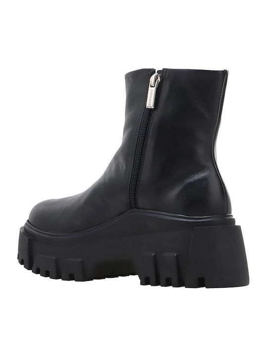 Leather Women's Ankle Boots with High Heel Black