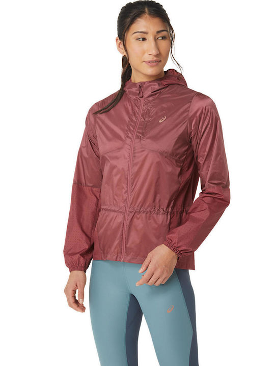 ASICS NAGINO Women's Running Short Sports Jacket for Spring or Autumn with Hood Red