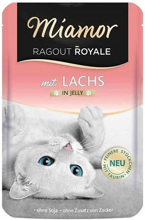 Miamor Ragout Royale Nassfutter für Erwachsene Katzen in Beutel mit Huhn und Lachs ohne Gluten 100gr