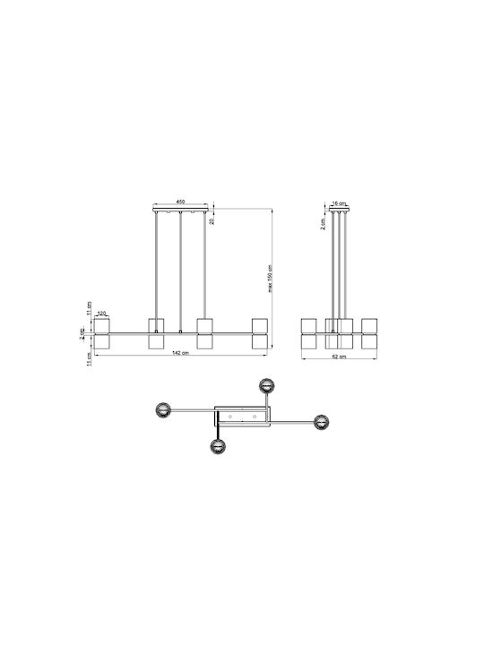 Sollux Kukkia Pendant Chandelier Rail for 4 Bulbs GU10 Black