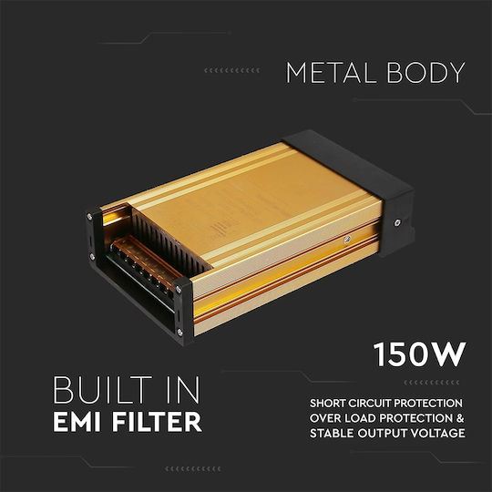 V-TAC Dimmable Τροφοδοτικό LED IP44 Ισχύος 150W με Τάση Εξόδου 12V
