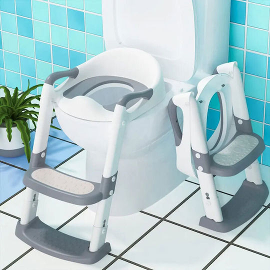 Baby Wise Toddler Toilet Seat with Footrest Handles and Cushion White / Gray