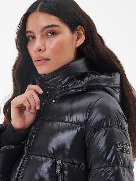 Women's Short Puffer Jacket for Winter with Hood Black