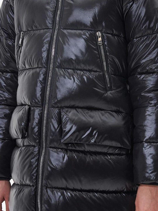 Women's Short Puffer Jacket for Winter with Hood Black