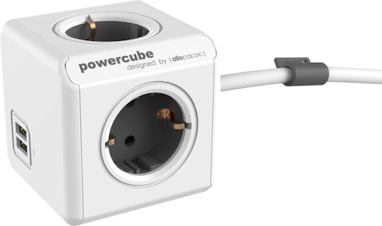 Allocacoc Extended PowerCube 2 Positionen mit 2 USB-A und Kabel 1.5m Gray