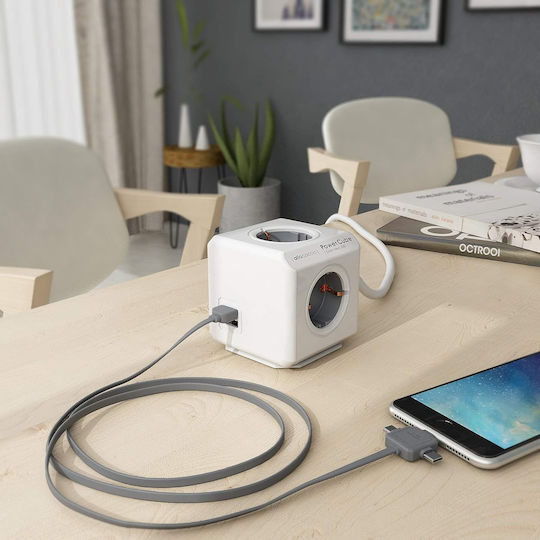 Allocacoc Extended PowerCube 2 Positionen mit 2 USB-A und Kabel 1.5m Gray