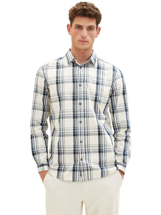 Tom Tailor Men's Shirt Long Sleeve Cotton Checked Blue