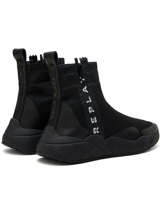 Replay Hera Chunky Ankle Boots with Socks Black