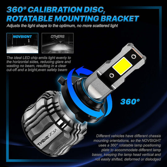 NovSight Λάμπες Αυτοκινήτου HB4-9006 LED 6500K Ψυχρό Λευκό 12V 72W 2τμχ