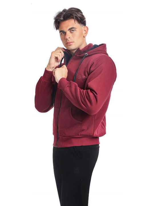 Paco & Co Herren Sweatshirt Jacke mit Kapuze Burgundisch