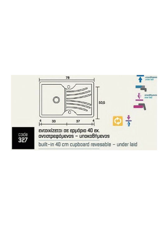 Sanitec Classic Drop-In Sink Synthetic Granite W78xD50cm Granite Blue