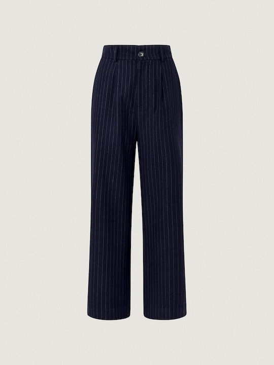 Pepe Jeans Women's Fabric Trousers Striped Blue