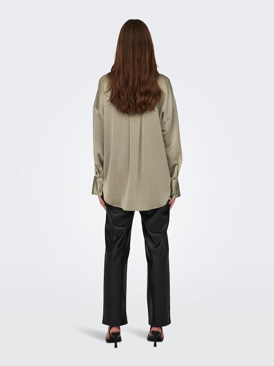 Long Sleeve Women's Satin Shirt Weathered Teak