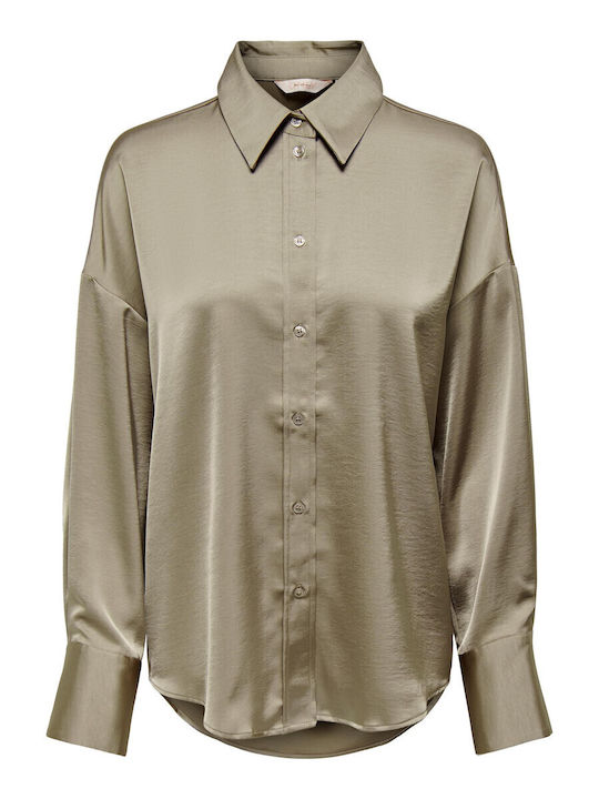 Long Sleeve Women's Satin Shirt Weathered Teak