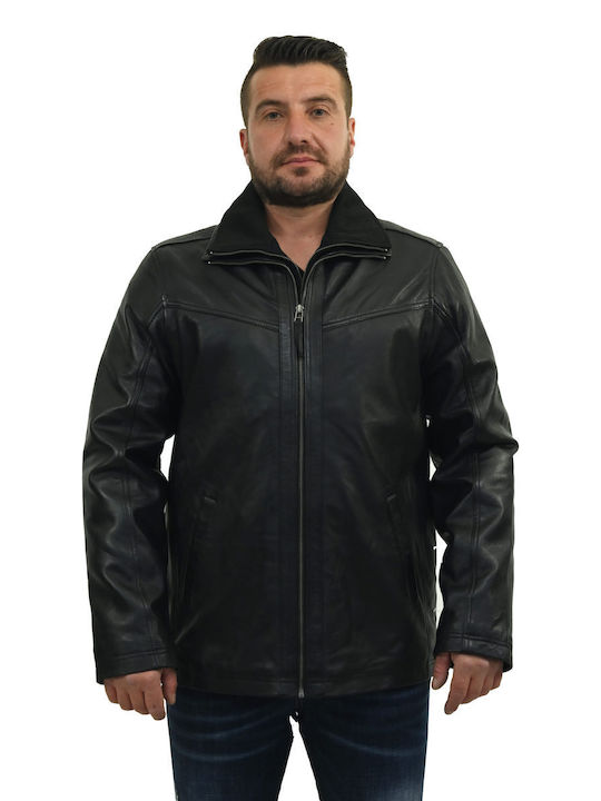 Leatherland Men's Winter Leather Biker Jacket Black