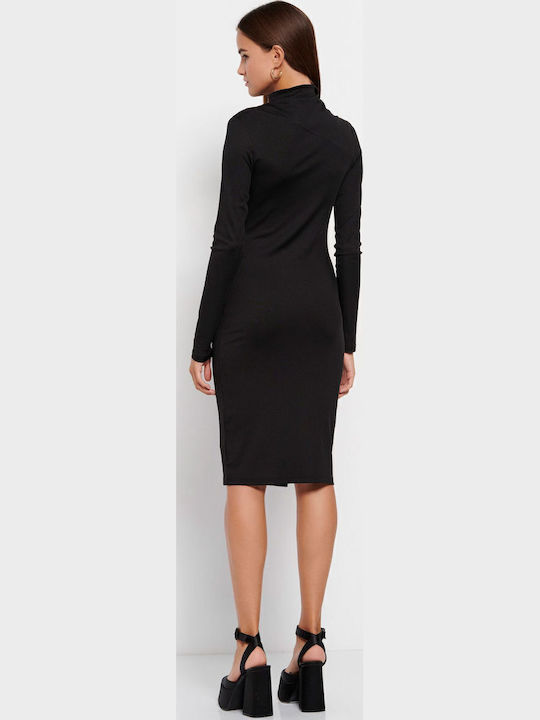 Sommer Midi Kleid mit Schlitz Schwarz
